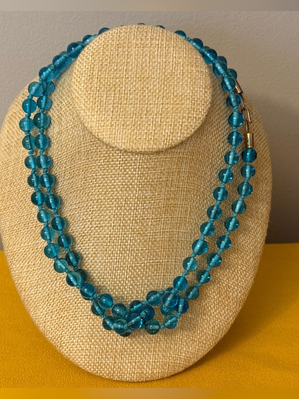 VintageTurquoise Blue Glass Bead Double-Strand Necklace